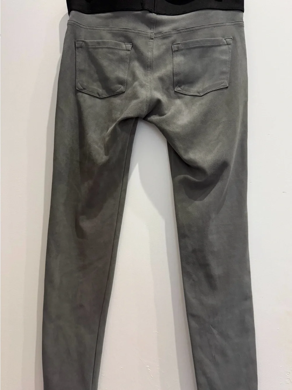 Karen Kane Gray Faux-Suede Leggings with Black Waistband